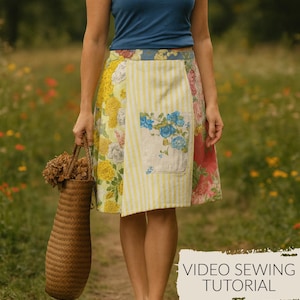 Patchwork Wrap Skirt Sewing Tutorial: DIY Upcycled Clothing (Video)