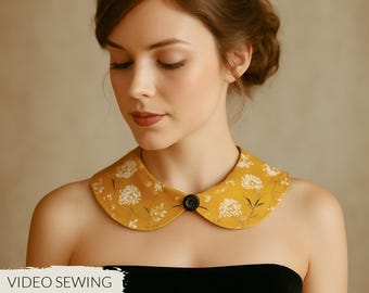 Detachable Collar Pattern and Video Tutorial- Removable Collar Pattern - Peter Pan Collar Pattern - Rounded Collar Pattern - Collar With Bow