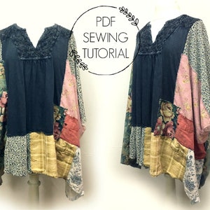 Boho Poncho Tutorial - PDF Sewing Tutorial - Sewing DIY for Women - Upcycled Sewing Class - This is a tutorial, not a pattern