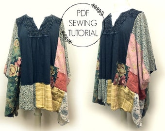 Boho Poncho Anleitung - PDF Nähanleitung - Nähen DIY für Frauen - Upcycled Nähkurs - Dies ist eine Anleitung, kein Schnittmuster