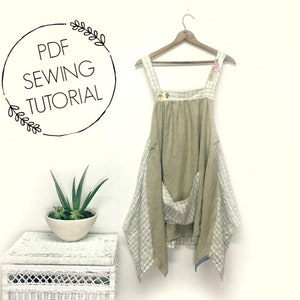 Loose Fit Smock Dress Tutorial- Upcycled Clothing DIY- PDF Sewing Tutorial - Apron Dress Tutorial - This is a tutorial, not a pattern