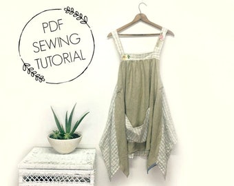 Loose Fit Smock Dress Tutorial- Upcycled Clothing DIY- PDF Sewing Tutorial - Apron Dress Tutorial - This is a tutorial, not a pattern