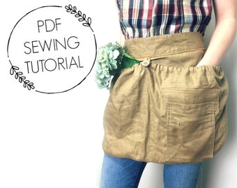 Gathering Apron Sewing Tutorial - Apron Pattern - Harvest Apron - Gardener Apron - Upcycled Clothing - DIY - This is a tutorial, not pattern