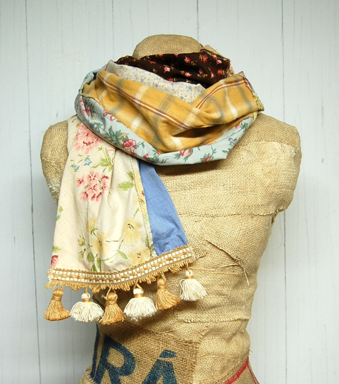 Boho Patchwork Scarf Shabby Chic Tattered Scarf Upcycled Scarf Etsy