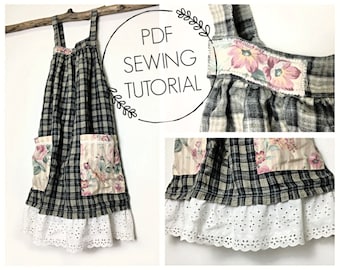 Crossback Apron Tutorial - Apron DIY - Sewing DIY- Japanese Apron Tutorial - Upcycled Clothing - This is a tutorial, not a pattern