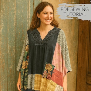 Boho Patchwork Poncho Sewing Tutorial: Upcycled DIY (PDF)