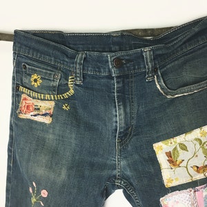 Artsy Jeans - Patchwork Jeans - Distressed Jeans - Embroidered Jeans - Boyfriend Jeans - Tattered Jeans - Eco Friendly - Upcycled Clothing