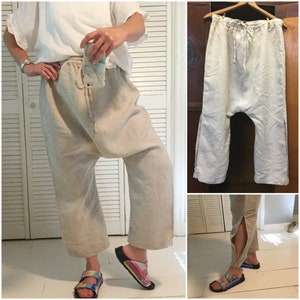 Drop Crotch Pants, Harem Pants, Linen Pants, Shabby Chic Bloomers, Shabby Chic Pants, Linen Clothing, Baggy Pants, Upcycled Clothing