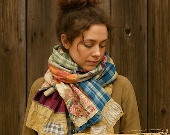 Patchwork Flannel Scarf Sewing Tutorial: Upcycled Boho Style (PDF)