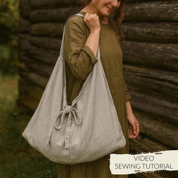 Baggy Linen Tote Sewing Video Tutorial: Upcycled Clothing DIY (PDF)