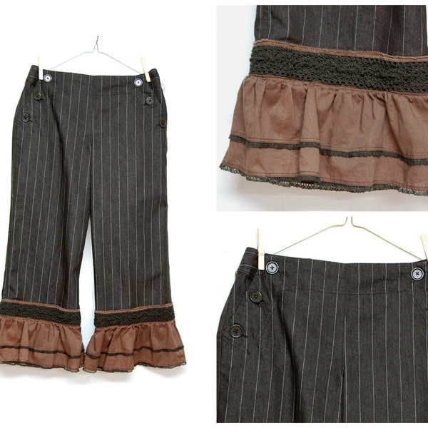 Ruffle Capris, Steampunk Pants, Shabby Chic Bloomers, Pantaloons, Mori Girl Style, Sustainable Upcycled Clothing by Primitive Fringe