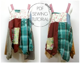 Boho Tunic Tutorial - PDF Sewing Tutorial - Sewing DIY - Patchwork Dress DIY - Upcycled Sewing Class - This is a tutorial, not a pattern