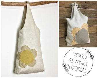 Lunch Tote Sewing Tutorial - Sewing Patterns - Tote Bag Pattern - Purse Pattern - Market Bag Pattern - Upcycled Clothing - DIY Lunch Bag
