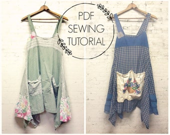 PDF Sewing Tutorial - Women's Pinafore DIY - Upcycled Sewing Class - Women's Jumper Tutorial - This is a tutorial, not a pattern