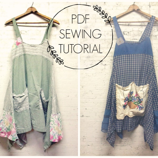 PDF Sewing Tutorial - Women's Pinafore DIY - Upcycled Sewing Class - Women's Jumper Tutorial - This is a tutorial, not a pattern