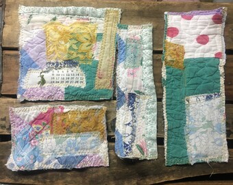 Set of 4 Patches, Handmade Patches, Slow Stitch Patches, Junk Journaling, Tattered Patches, Shabby Patches, Vintage Quilt Patches, Appliques