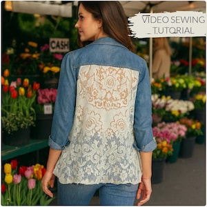 Denim shirt met kanten achterkant: zelfstudie geüpcycled boho naaien (pdf en video)
