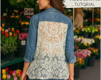 Denim shirt met kanten achterkant: zelfstudie geüpcycled boho naaien (pdf en video)