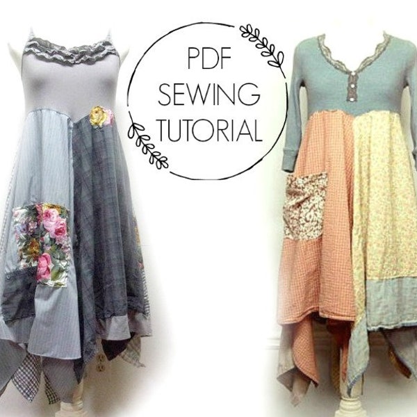 Tutoriel de robe - Couture DIY - Tutoriel de robe Boho - Cours de couture recyclé - Robe hippie DIY - Ceci est un tutoriel, pas un modèle