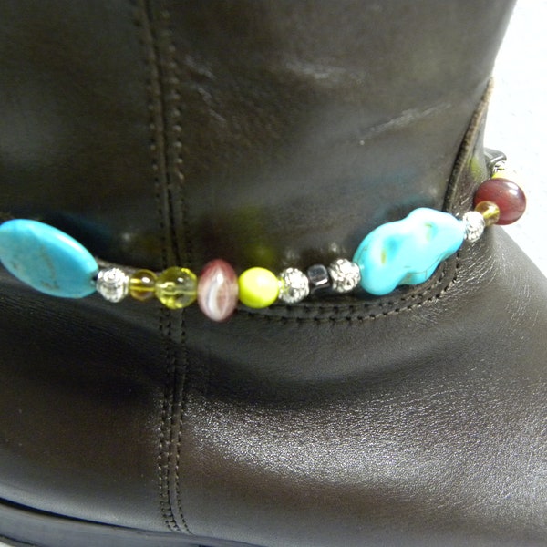 Boot Bling with Turquoise, Purple, and Green Beads