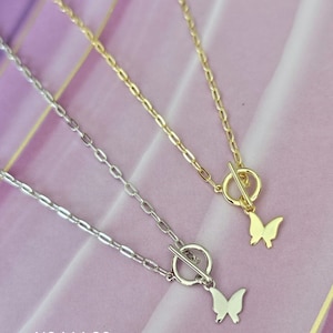 Dainty Link Butterfly Necklace Sterling Silver .925