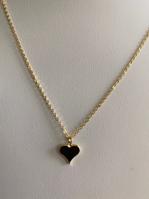 Black Enamel Heart Gold Necklace Etsy Australia
