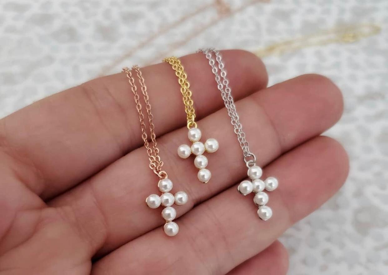 Pearl Cross Necklace - Etsy