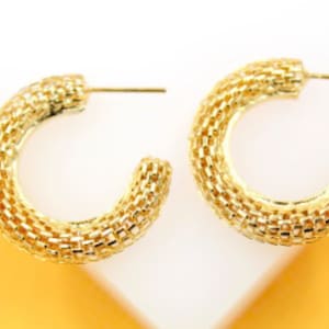 18K Gold Filled Thick Textured Open Hoop Earrings