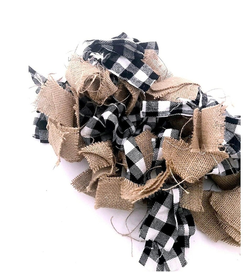 Rustic Farmhouse Black and White Buffalo Check and Burlap Rag Garland 6 ...