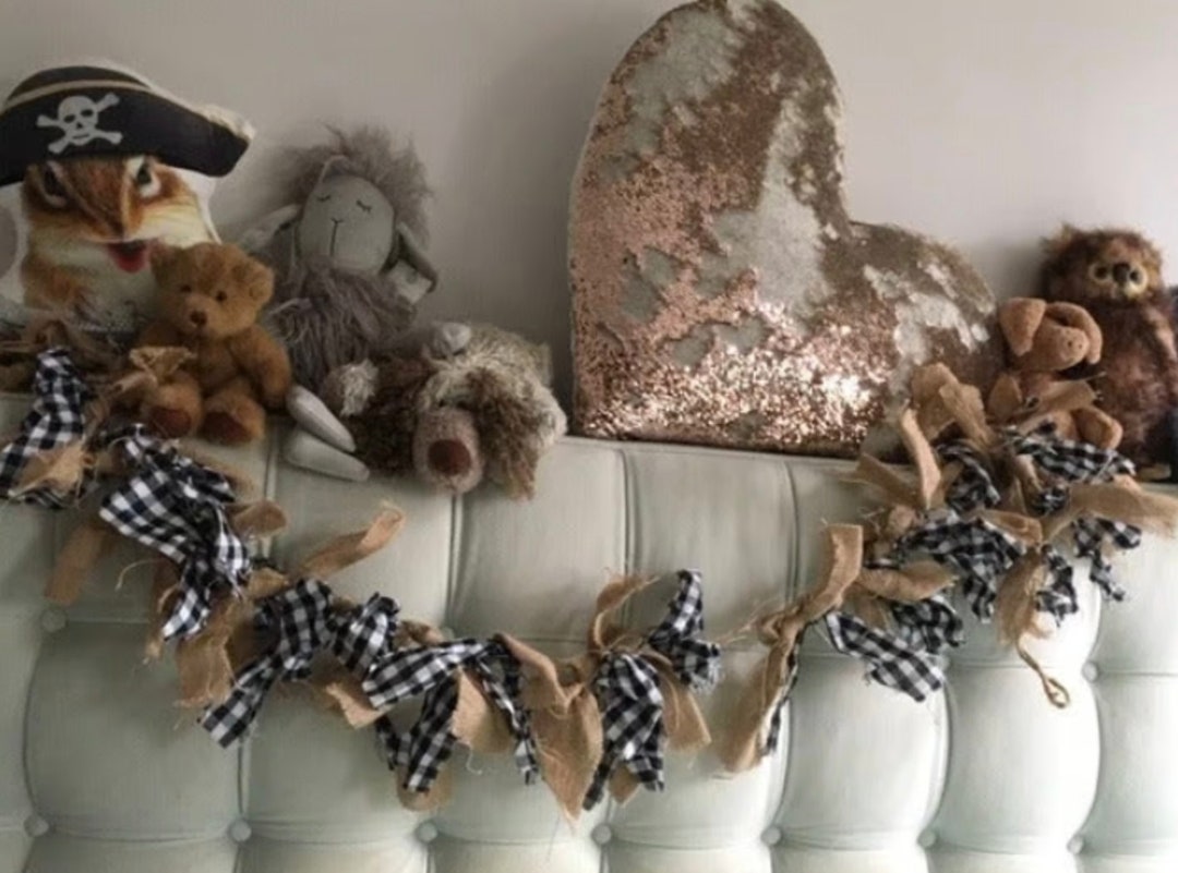 Rustic Farmhouse Black and White Buffalo Check and Burlap Rag Garland 6 ...