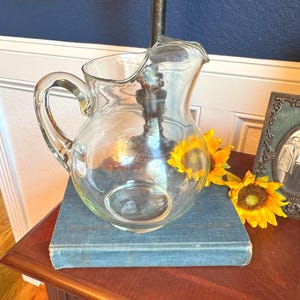 Vintage Heavy Glass Pitcher – Light Green Tint – 9&quot; Tall x 8&quot; Wide – Elegant & Sturdy Serveware