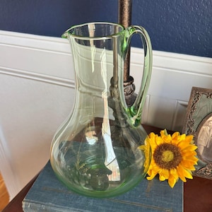 Green Glass Pitcher Vintage Glass Decor