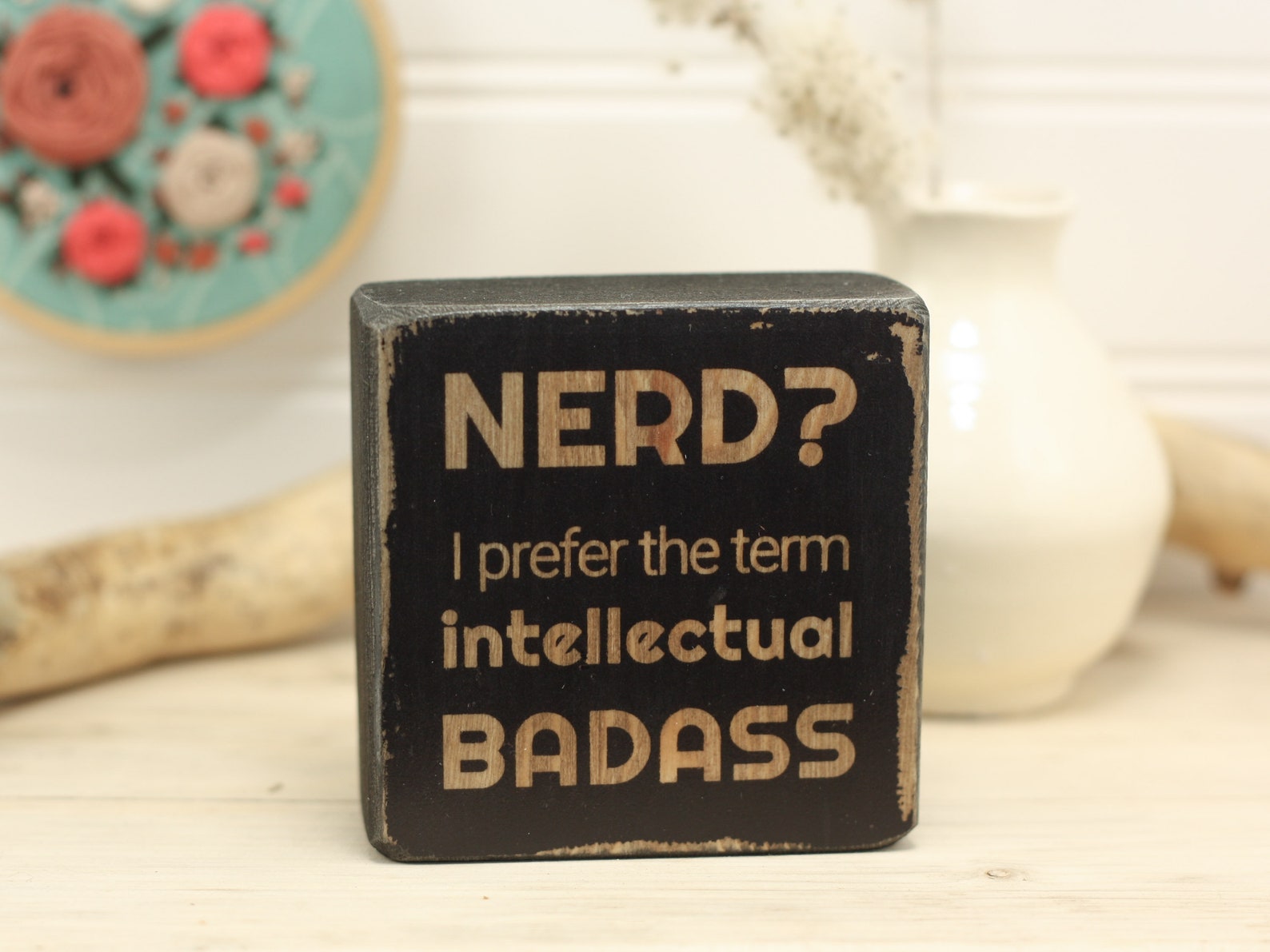 Nerd gift office decor small desk sign intellectual badass Etsy