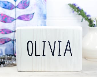 Custom whitewashed wood name sign with fun font, Small nursery sign, Personalized office desk or shelf decor, Cute desk name plate teacher