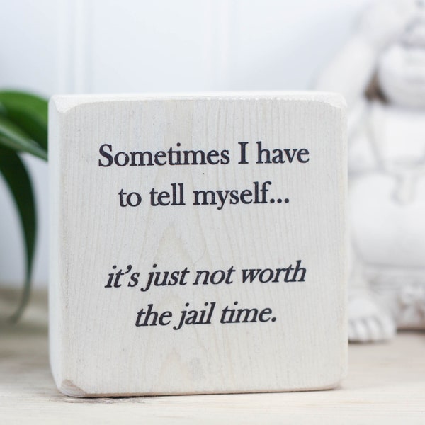 Small desk sign with funny saying, Sarcastic gift, Office decor, Dorm decor, Stupid people, Sometimes I have to tell myself...jail time