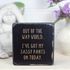Small wood sign 3"x3", Office decor, Desk accessory, Quote block, Rustic decor, Gift for teen, Kitchen shelf, Funny present, Sassy pants