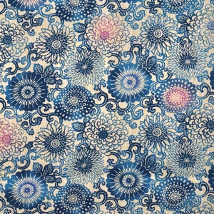 Vintage Japanese kimono fabric - Hana Karakusa cotton yukata fabric