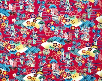 Japanese Okinawa Bingata floral printed cotton fabric