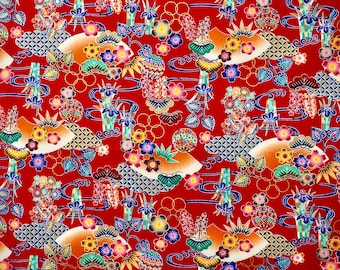 Japanese Okinawa Bingata floral printed cotton fabric