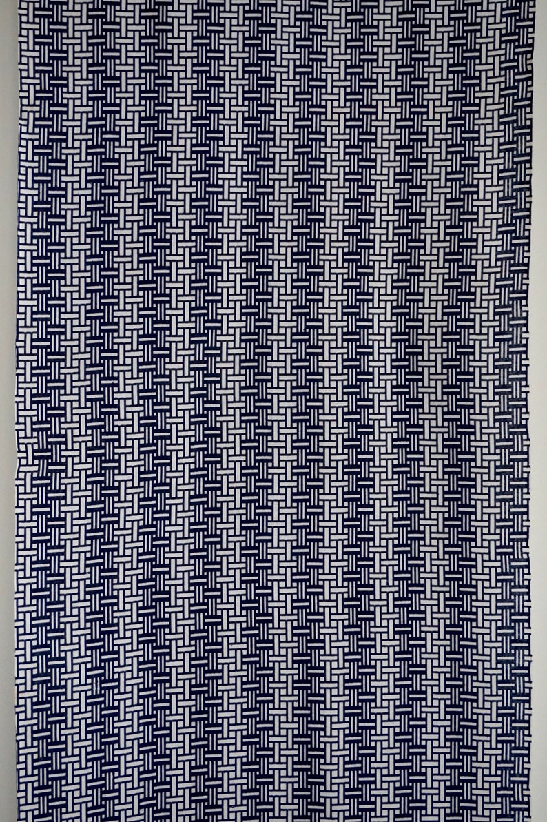 Indigo geometric cotton yukata fabric Vintage Japanese kimono fabric