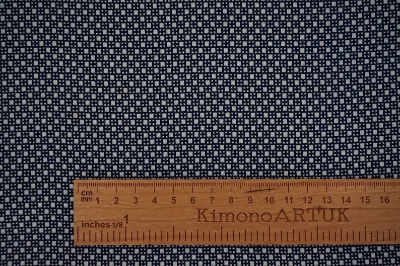 Indigo Mini Ichimatsu cotton yukata fabric Vintage Japanese Kimono Fabric