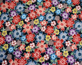 Japanese kimono fabric - Okinawa Bingata floral printed cotton fabric