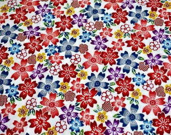 Japanese kimono fabric - Okinawa Bingata floral printed cotton fabric