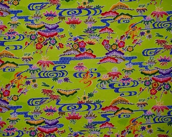 Japanese Okinawa Bingata floral pine printed cotton fabric