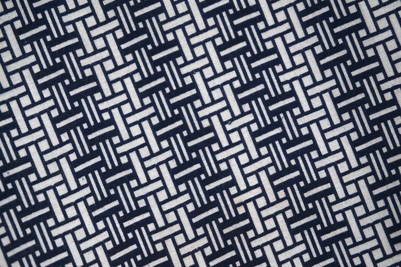 Indigo geometric cotton yukata fabric Vintage Japanese kimono fabric