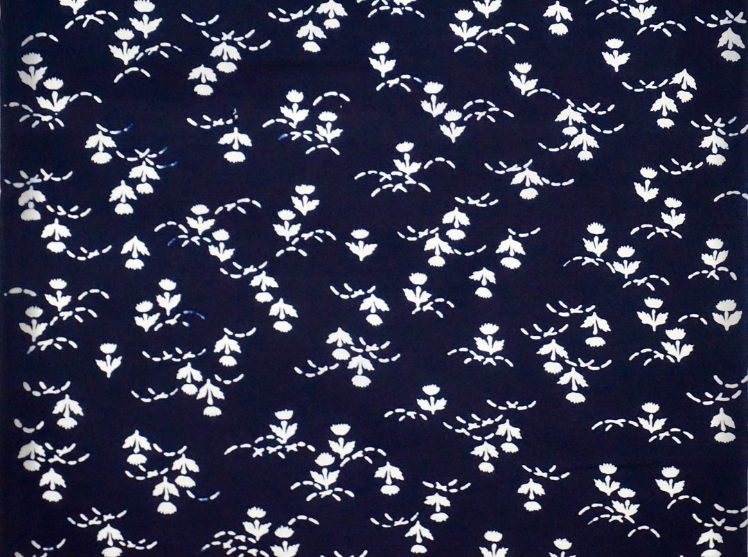 Vintage Japanese Kimono Fabric Indigo Floral Cotton Yukata - Etsy