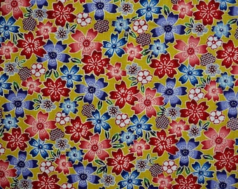 Japanese kimono fabric - Okinawa Bingata floral printed cotton fabric