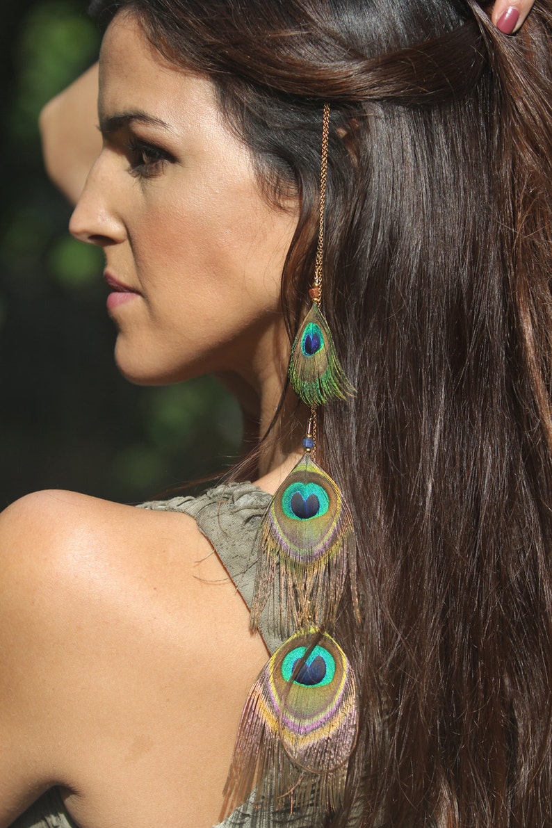 Peacock feathers hair clip. feather hair extension. hair Etsy