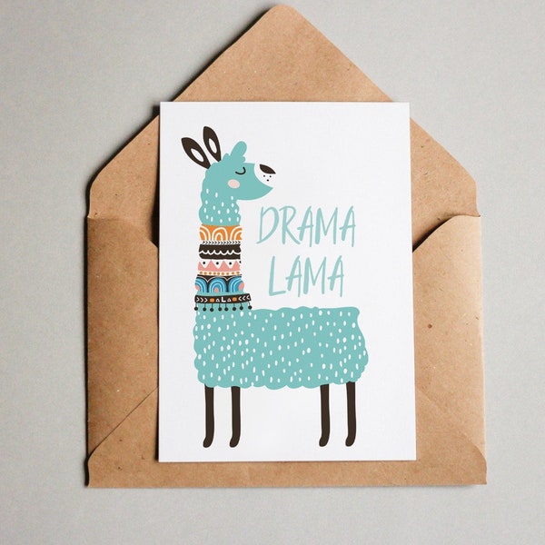 Designkarte "Drama Lama"" / Grußkarte / Postkarte / Geschenkkarte / Kunstdruck