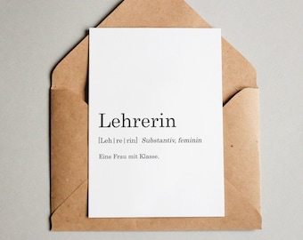 Designkarte "Wörterbuch: Lehrerin"